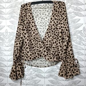 Superdown Madeline Surplice Top V Neck Bell Sleeve
